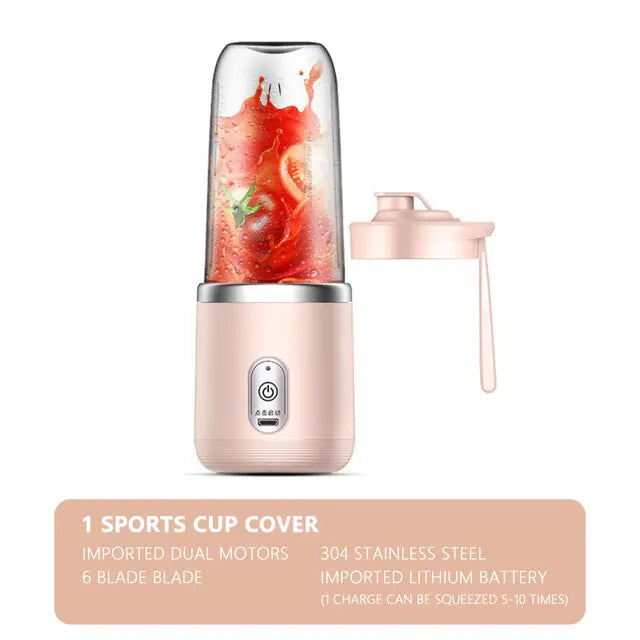 6 Blades Juicer Cup 400ML USB Smoothie Blender Cup Mini Charging Fruit Squeezer