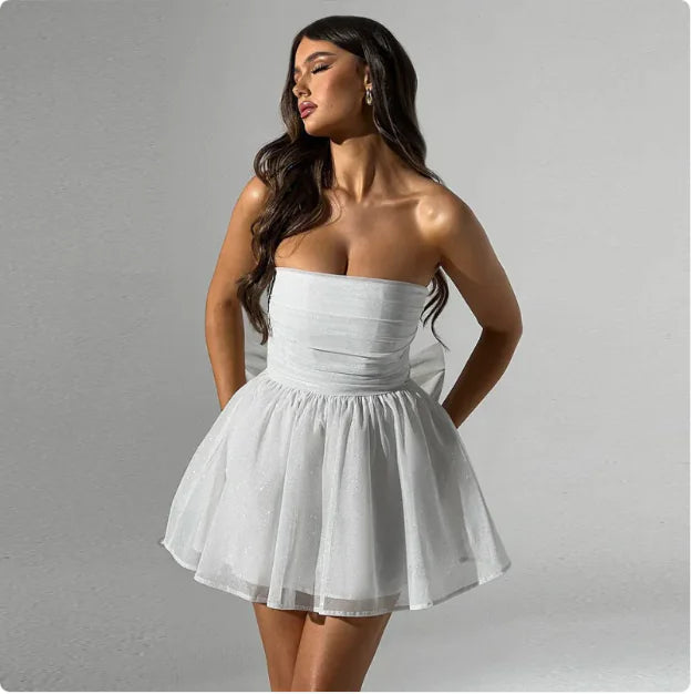 LuxeLace Back Bow Tube Dress