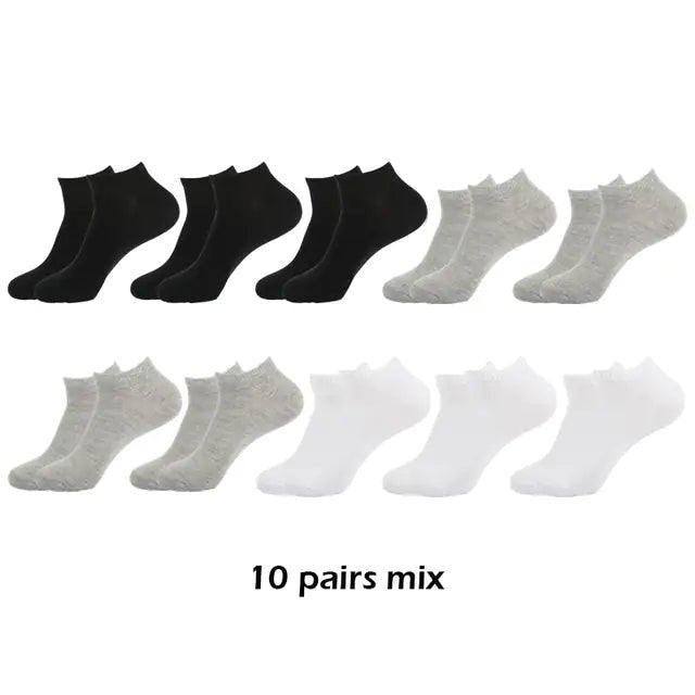 10 Pairs Men's Breathable Ankle Socks Cotton, White, Grey, Black - Ty Marcket