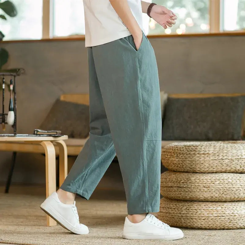 Summer Men's Cotton Linen Casual Pants Breathable Streetwear