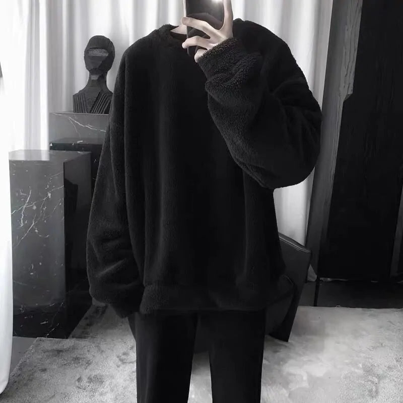 Harajuku Style Solid Hooded Fleece Pullover for Women