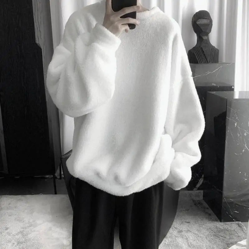 Harajuku Style Solid Hooded Fleece Pullover for Women