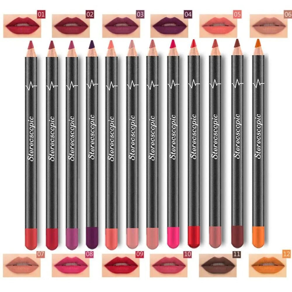 12Pcs Women Waterproof Lipstick Long Lasting Matte Lip Liner Pencil Lip Pen Set - Ty Marcket