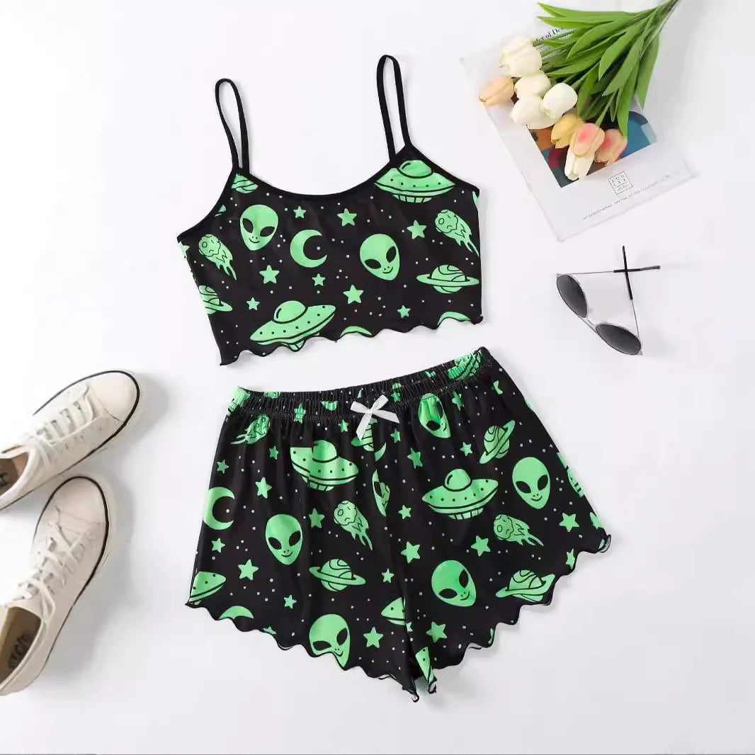 Women's Halloween Polyester Two-Piece Pajama Set