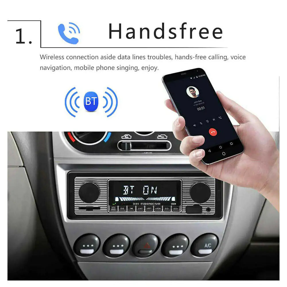 Bluetooth Vintage Car FM Radio MP3 Player USB Classic Stereo Audio Receiver AUX