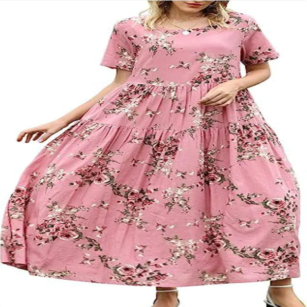 Casual And Comfortable Pleated Loose Floral Dress