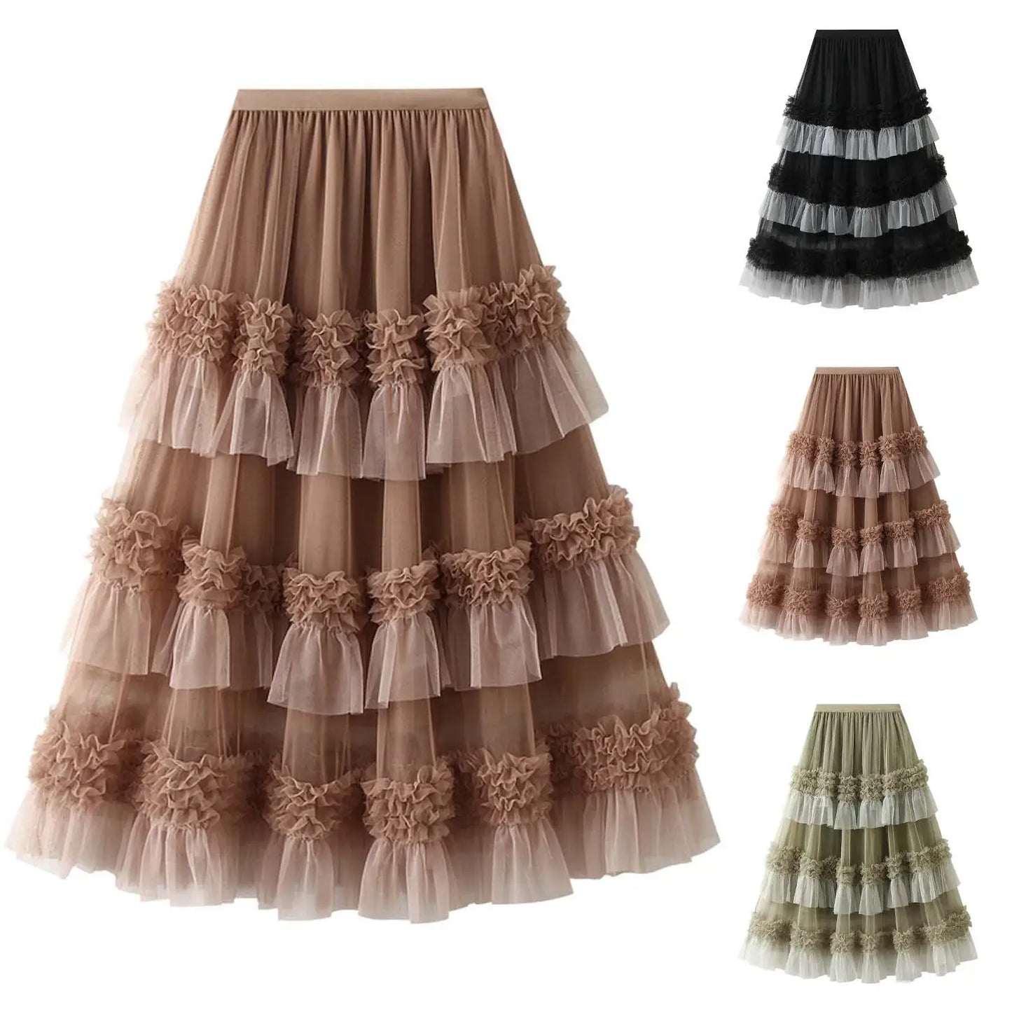 New Elastic High Waist Mesh Cake Skirt