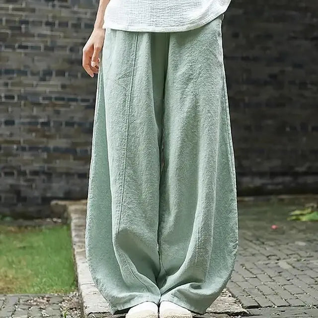 Cotton Linen Style Bloomers Wide Leg Pants