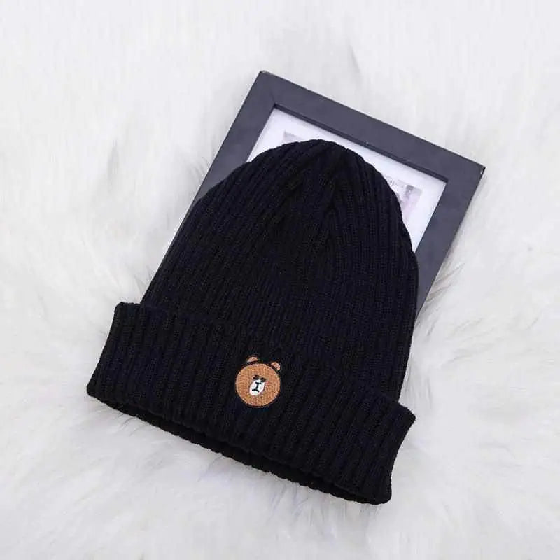 Bear Embroidered Beanie Hat